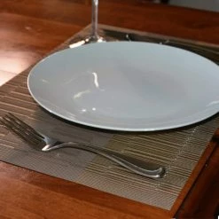 EveryTable 18 in. x 12 in. Bamboo Champagne PVC Placemat (Set of 6) by Kraftware -Kraftware Sales Store beige cream kraftware placemats 43247 31 1000