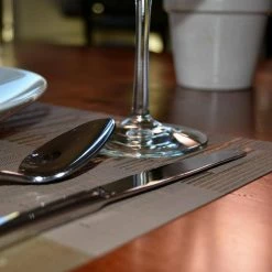 EveryTable 18 in. x 12 in. Bamboo Champagne PVC Placemat (Set of 6) by Kraftware -Kraftware Sales Store beige cream kraftware placemats 43247 4f 1000