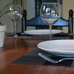 EveryTable 18 in. x 12 in. Bamboo Black and Silver Shadow PVC Placemat (Set of 6) by Kraftware 7 EveryTable 18 in. x 12 in. Bamboo Black and Silver Shadow PVC Placemat (Set of 6) by Kraftware -Kraftware Sales Store blacks kraftware placemats 43147 31 1000