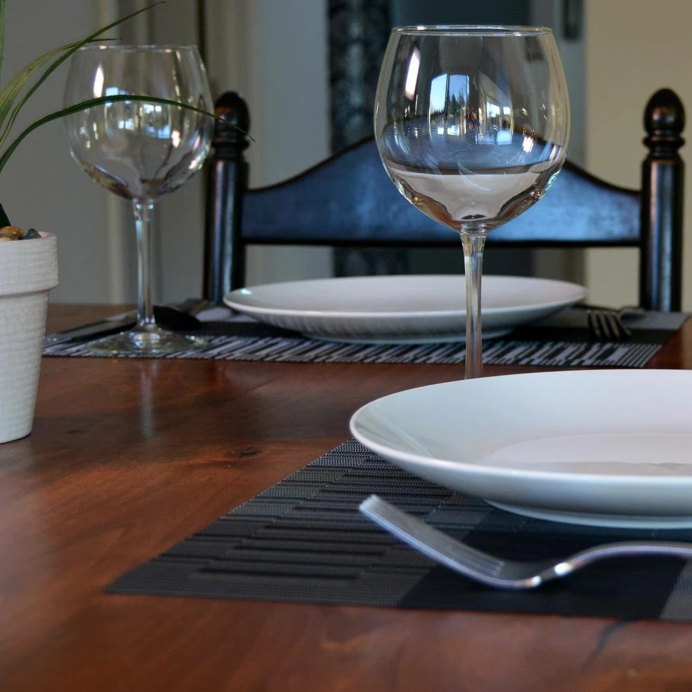 EveryTable 18 in. x 12 in. Bamboo Black and Silver Shadow PVC Placemat (Set of 6) by Kraftware 4 EveryTable 18 in. x 12 in. Bamboo Black and Silver Shadow PVC Placemat (Set of 6) by Kraftware - Image 4