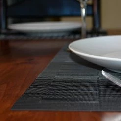 EveryTable 18 in. x 12 in. Bamboo Black and Silver Shadow PVC Placemat (Set of 6) by Kraftware 6 EveryTable 18 in. x 12 in. Bamboo Black and Silver Shadow PVC Placemat (Set of 6) by Kraftware -Kraftware Sales Store blacks kraftware placemats 43147 4f 1000