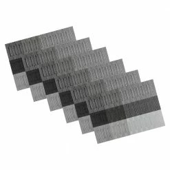 EveryTable 18 in. x 12 in. Bamboo Black and Silver Shadow PVC Placemat (Set of 6) by Kraftware