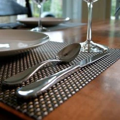 EveryTable 18 in. x 12 in. Transparent Hickory Black, White, Gold Woven PVC Placemat (Set of 6) by Kraftware -Kraftware Sales Store blacks kraftware placemats 43647 31 1000