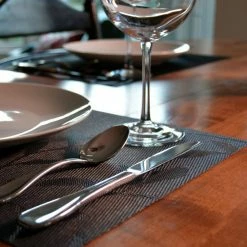 EveryTable 18 in. x 12 in. Leaves on Black Jacquard PVC Placemat (Set of 6) by Kraftware -Kraftware Sales Store blacks kraftware placemats 44747 31 1000