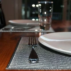 EveryTable 18 in. x 12 in. Black & White Weave PVC Placemat (Set of 6) by Kraftware -Kraftware Sales Store blacks kraftware placemats 46047 4f 1000