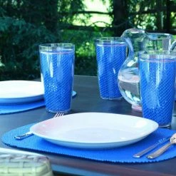 Fishnet 17 in. x 12 in. Process Blue PVC Covered Jute Oval Placemat (Set of 6) by Kraftware -Kraftware Sales Store blues kraftware placemats 12246 31 1000