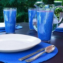 Fishnet 17 in. x 12 in. Process Blue PVC Covered Jute Oval Placemat (Set of 6) by Kraftware -Kraftware Sales Store blues kraftware placemats 12246 4f 1000