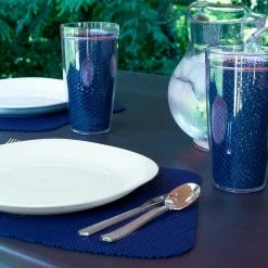 Fishnet 19 in. x 13 in. Navy PVC Covered Jute Wedge Placemat (Set of 6) by Kraftware -Kraftware Sales Store blues kraftware placemats 31649 31 1000