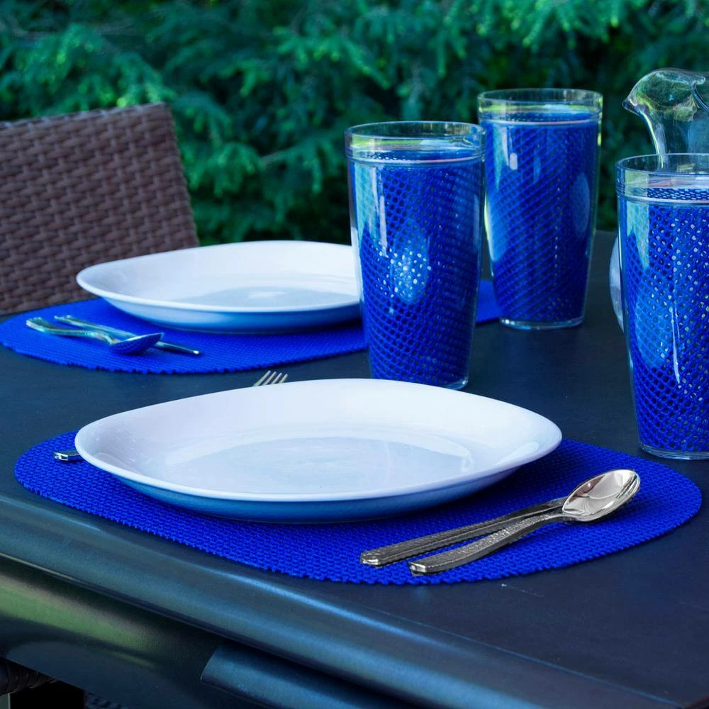 Fishnet 17 in. x 12 in. Blue PVC Covered Jute Oval Placemat (Set of 6) by Kraftware 4 Fishnet 17 in. x 12 in. Blue PVC Covered Jute Oval Placemat (Set of 6) by Kraftware - Image 4