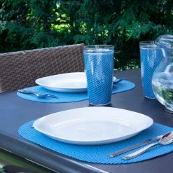 Fishnet 17 in. x 12 in. Niagara Blue PVC Covered Jute Oval Placemat (Set of 6) by Kraftware -Kraftware Sales Store blues kraftware placemats 39546 4f 1000