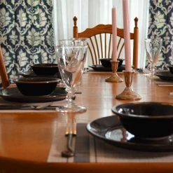 EveryTable 18 in. x 12 in. Navy Ticking Stripe PVC Placemat (Set of 6) by Kraftware -Kraftware Sales Store blues kraftware placemats 45247 31 1000