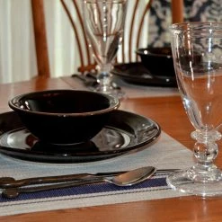 EveryTable 18 in. x 12 in. Navy Ticking Stripe PVC Placemat (Set of 6) by Kraftware -Kraftware Sales Store blues kraftware placemats 45247 4f 1000