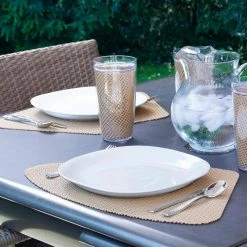 Fishnet 19 in. x 13 in. Camel PVC Covered Jute Wedge Placemat (Set of 6) by Kraftware -Kraftware Sales Store browns tans kraftware placemats 38649 31 1000