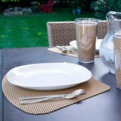 Fishnet 19 in. x 13 in. Camel PVC Covered Jute Wedge Placemat (Set of 6) by Kraftware -Kraftware Sales Store browns tans kraftware placemats 38649 4f 1000