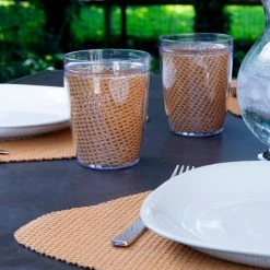 Fishnet 19 in. x 13 in. Toffee PVC Covered Jute Wedge Placemat (Set of 6) by Kraftware -Kraftware Sales Store browns tans kraftware placemats 38749 4f 1000