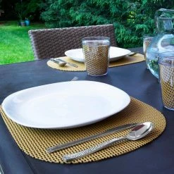 Fishnet 17 in. x 12 in. Bronze Mist PVC Covered Jute Oval Placemat (Set of 6) by Kraftware -Kraftware Sales Store browns tans kraftware placemats 39846 4f 1000