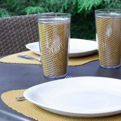 Fishnet 19 in. x 13 in. Bronze Mist PVC Covered Jute Wedge Placemat (Set of 6) by Kraftware -Kraftware Sales Store browns tans kraftware placemats 39849 4f 1000