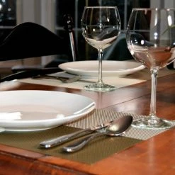 EveryTable 18 in. x 12 in. Coffee & Cream 4-Corner PVC Placemat (Set of 6) by Kraftware -Kraftware Sales Store browns tans kraftware placemats 42147 31 1000