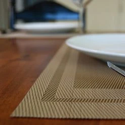 EveryTable 18 in. x 12 in. Double Border Two-Tone Taupe PVC Placemat (Set of 6) by Kraftware -Kraftware Sales Store browns tans kraftware placemats 42447 4f 1000