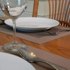 EveryTable 18 in. x 12 in. Two-Tone Taupe PVC Placemat (Set of 6) by Kraftware -Kraftware Sales Store browns tans kraftware placemats 42547 31 1000