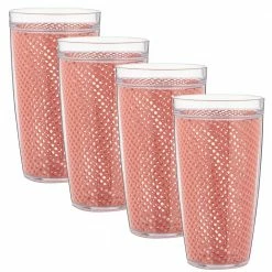 Fishnet 22 oz. Burnt Coral Doublewall Insulated Drinkware (Set of 4) by Kraftware