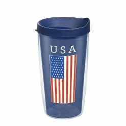 Kraftware Sales Store 28 USA Flag 16 oz. Clear Plastic Travel Mugs Double Walled Insulated Tumbler with Travel Lid by Tervis