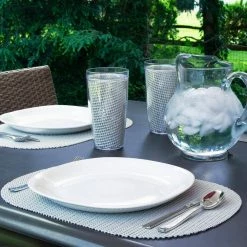 Fishnet 17 in. x 12 in. Light Gray PVC Covered Jute Oval Placemat (Set of 6) by Kraftware 7 Fishnet 17 in. x 12 in. Light Gray PVC Covered Jute Oval Placemat (Set of 6) by Kraftware -Kraftware Sales Store grays kraftware placemats 40246 31 1000