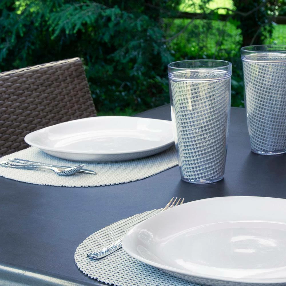 Fishnet 17 in. x 12 in. Light Gray PVC Covered Jute Oval Placemat (Set of 6) by Kraftware 3 Fishnet 17 in. x 12 in. Light Gray PVC Covered Jute Oval Placemat (Set of 6) by Kraftware - Image 3