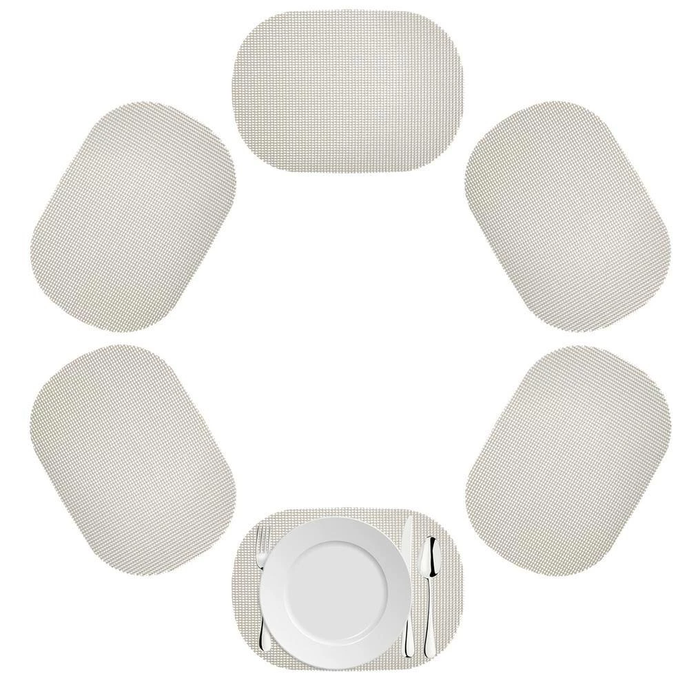 Fishnet 17 in. x 12 in. Light Gray PVC Covered Jute Oval Placemat (Set of 6) by Kraftware 2 Fishnet 17 in. x 12 in. Light Gray PVC Covered Jute Oval Placemat (Set of 6) by Kraftware - Image 2