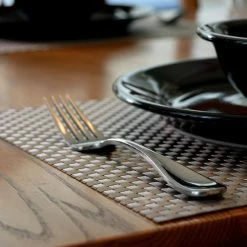 EveryTable 18 in. x 12 in. Silver Metallic Woven PVC Placemat (Set of 6) by Kraftware -Kraftware Sales Store grays kraftware placemats 44247 4f 1000