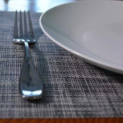 EveryTable 18 in. x 12 in. Charcoal Woven PVC Placemat (Set of 6) by Kraftware -Kraftware Sales Store grays kraftware placemats 44547 31 1000