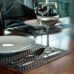 EveryTable 18 in. x 12 in. Gun Metal Gray Metallic Woven PVC Placemat (Set of 6) by Kraftware -Kraftware Sales Store grays kraftware placemats 45747 31 1000