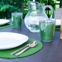 Fishnet 17 in. x 12 in. Emerald PVC Covered Jute Oval Placemat (Set of 6) by Kraftware -Kraftware Sales Store greens kraftware placemats 35446 31 1000