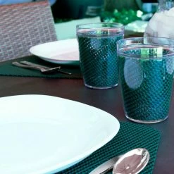 Fishnet 19 in. x 13 in. Emerald PVC Covered Jute Wedge Placemat (Set of 6) by Kraftware -Kraftware Sales Store greens kraftware placemats 35449 31 1000