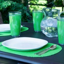 Fishnet 17 in. x 12 in. Lime Green PVC Covered Jute Oval Placemat (Set of 6) by Kraftware -Kraftware Sales Store greens kraftware placemats 37646 31 1000
