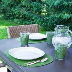 Fishnet 17 in. x 12 in. Kale Green PVC Covered Jute Oval Placemat (Set of 6) by Kraftware -Kraftware Sales Store greens kraftware placemats 39646 31 1000