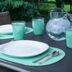 Fishnet 17 in. x 12 in. Green Ash PVC Covered Jute Oval Placemat (Set of 6) by Kraftware -Kraftware Sales Store greens kraftware placemats 40046 31 1000