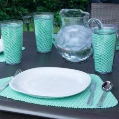 Fishnet 19 in. x 13 in. Green Ash PVC Covered Jute Wedge Placemat (Set of 6) by Kraftware -Kraftware Sales Store greens kraftware placemats 40049 31 1000