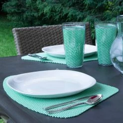 Fishnet 19 in. x 13 in. Green Ash PVC Covered Jute Wedge Placemat (Set of 6) by Kraftware -Kraftware Sales Store greens kraftware placemats 40049 4f 1000