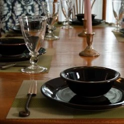 EveryTable 18 in. x 12 in. Olive & White Twill PVC Placemat (Set of 6) by Kraftware -Kraftware Sales Store greens kraftware placemats 42947 31 1000