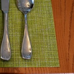 EveryTable 18 in. x 12 in. Pear Green Jacquard PVC Placemat (Set of 6) by Kraftware -Kraftware Sales Store greens kraftware placemats 44847 31 1000