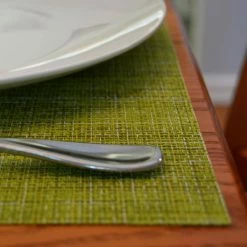EveryTable 18 in. x 12 in. Pear Green Jacquard PVC Placemat (Set of 6) by Kraftware -Kraftware Sales Store greens kraftware placemats 44847 4f 1000