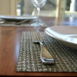 EveryTable 18 in. x 12 in. Christmas Green & Silver Tinsel PVC Placemat (Set of 6) by Kraftware -Kraftware Sales Store greens kraftware placemats 46247 4f 1000