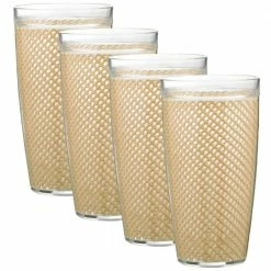 Fishnet 22 oz. Tan Insulated Drinkware (Set of 4) by Kraftware