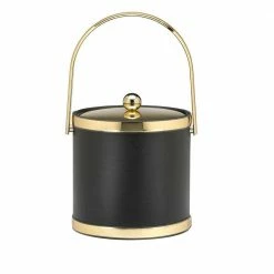 Sophisticates 3 Qt. Black w/Polished Brass Ice Bucket with Track Handle, Metal Cover by Kraftware