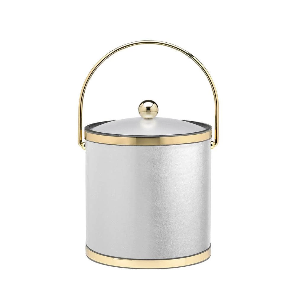 Sophisticates 3 Qt. White and Polished Brass Ice Bucket with Bale Handle and Acrylic Cover by Kraftware 1 Sophisticates 3 Qt. White and Polished Brass Ice Bucket with Bale Handle and Acrylic Cover by Kraftware