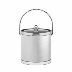 Sophisticates 3 Qt. White and Polished Chrome Ice Bucket with Bale Handle, Metal Lid (Case of 6) by Kraftware