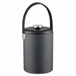 Cosmopolitan 2 Qt. Noir Tall Ice Bucket with Stitched Handle and Domed Leatherette Lid by Kraftware