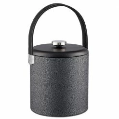 Cosmopolitan 3 Qt. Noir Ice Bucket with Stitched Handle and Domed Leatherette Lid by Kraftware