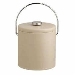Contempo 3 Qt. Beige Ice Bucket with Bale Handle and Domed Leatherette Lid by Kraftware